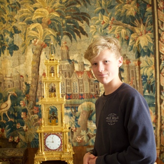 Toby standing by Lord Fairhaven's clock for scale